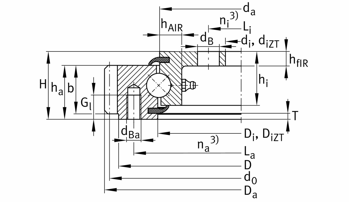 Опорно-поворотное устройство, подшипник с четырехточечным контактом, зубчатый венец на наружном кольце INA VLA200414-N-RL1