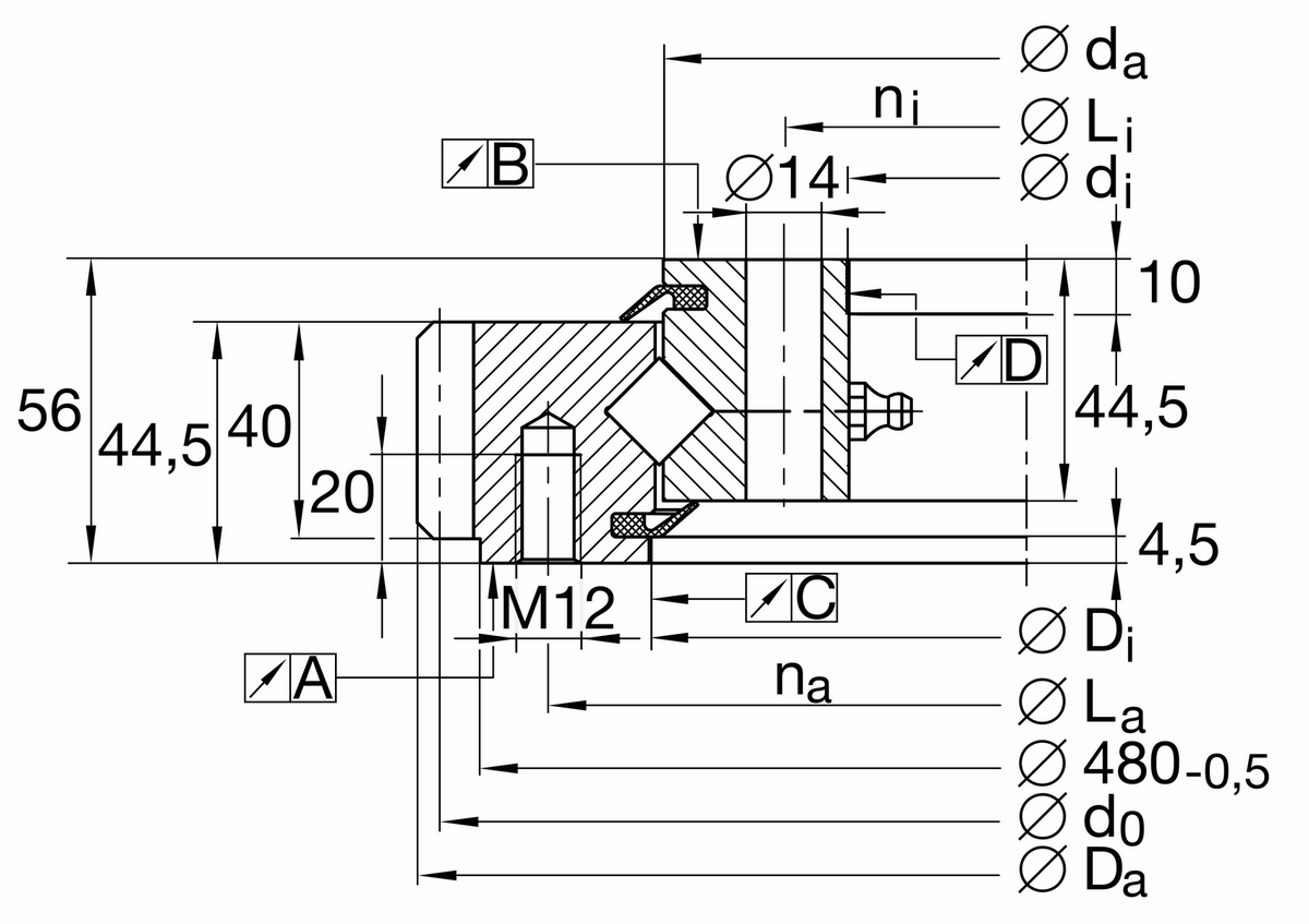 Опорно-поворотное устройство, подшипник с перекрестными роликами, с зубчатым венцом на наружном кольце INA XSA140744-N