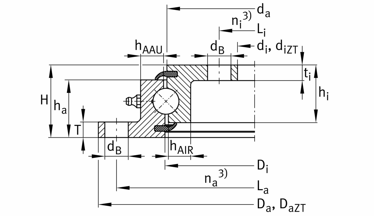 Опорно-поворотное устройство, подшипник с четырехточечным контактом, без зубчатого венца INA VLU200414-RL0