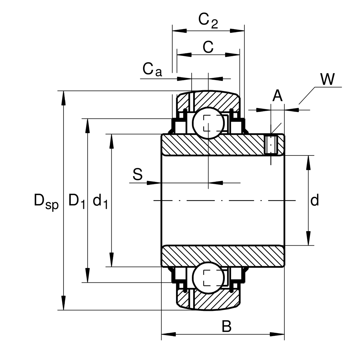 Радиальный закрепляемый шарикоподшипник INA GYE25-KRR-B-L402/70
