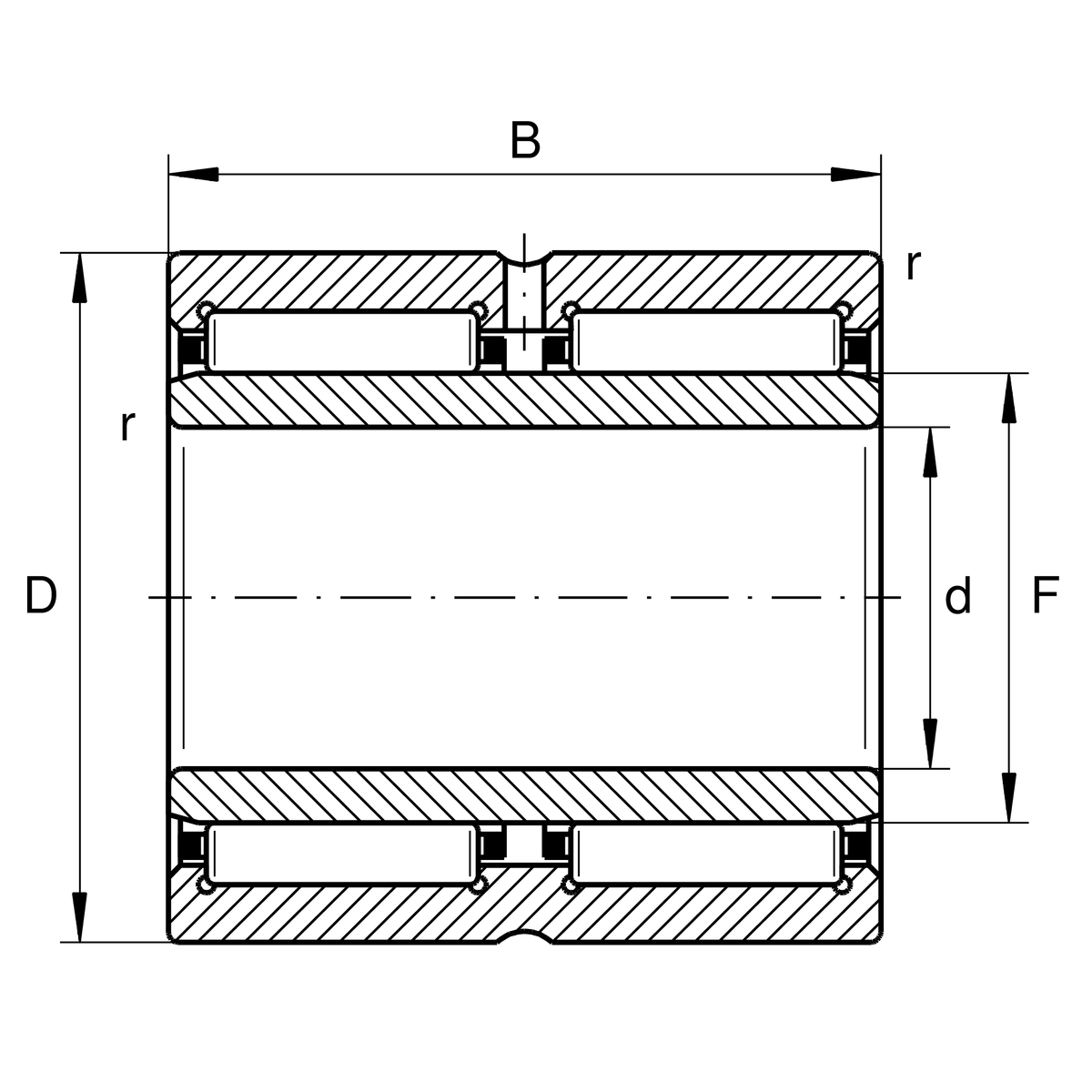 Игольчатый роликоподшипник INA NA6908-ZW-RR-XL-C3