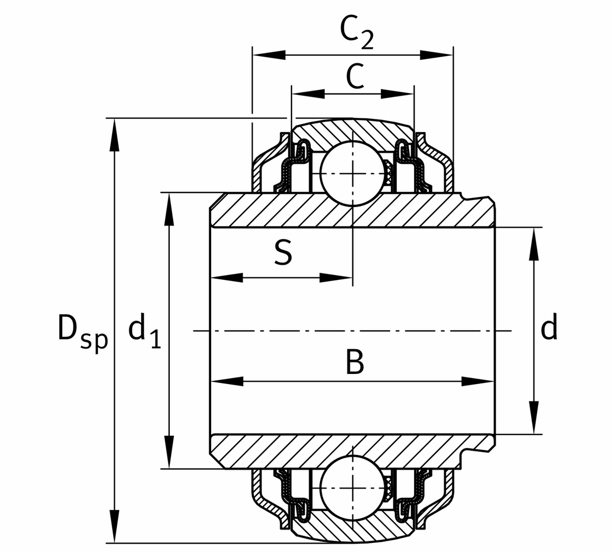 Радиальный закрепляемый шарикоподшипник INA 1100-XL-KRR-B-2C-L285/70-OSE
