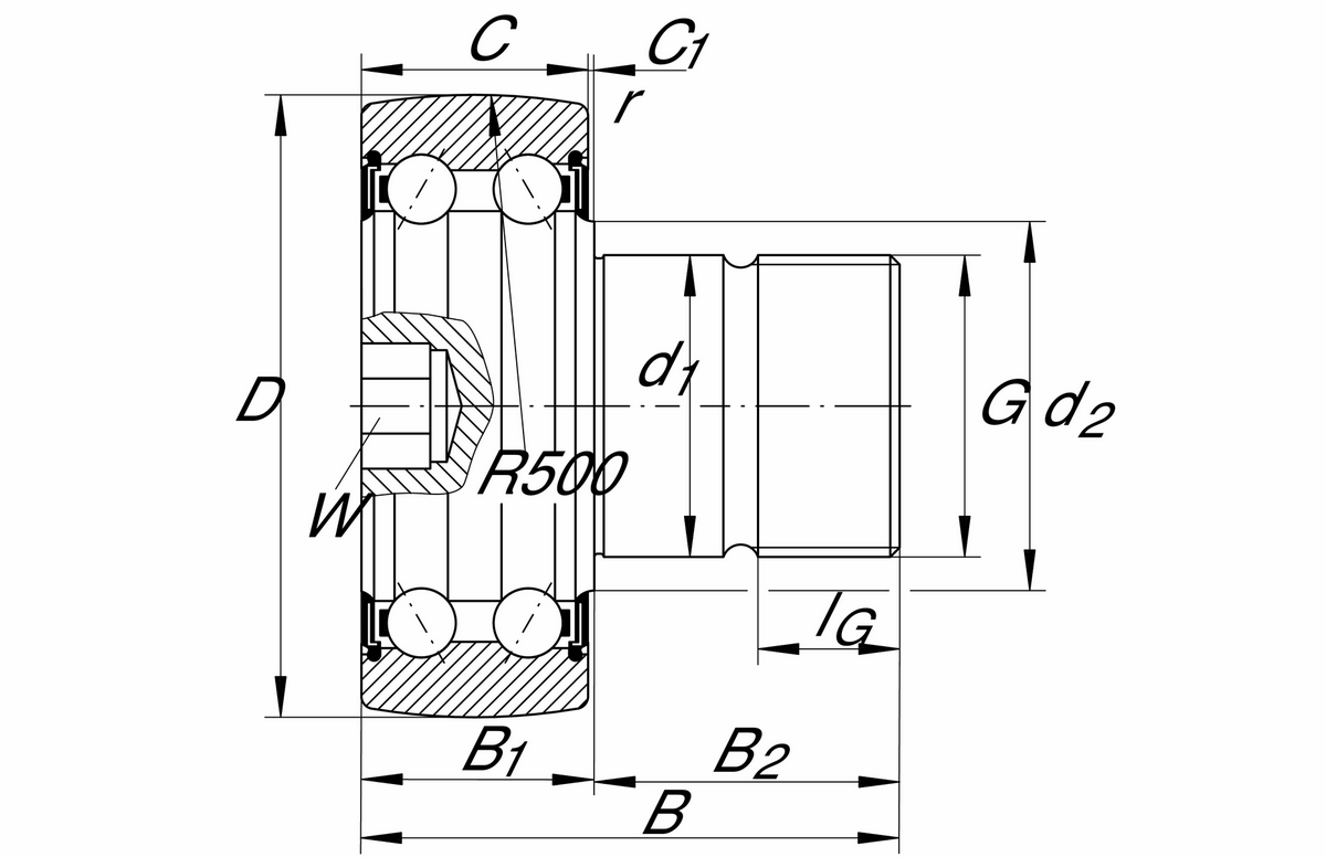 Направляющий ролик с цапфой INA KR5203-2RS (KR 5203 NPPU)