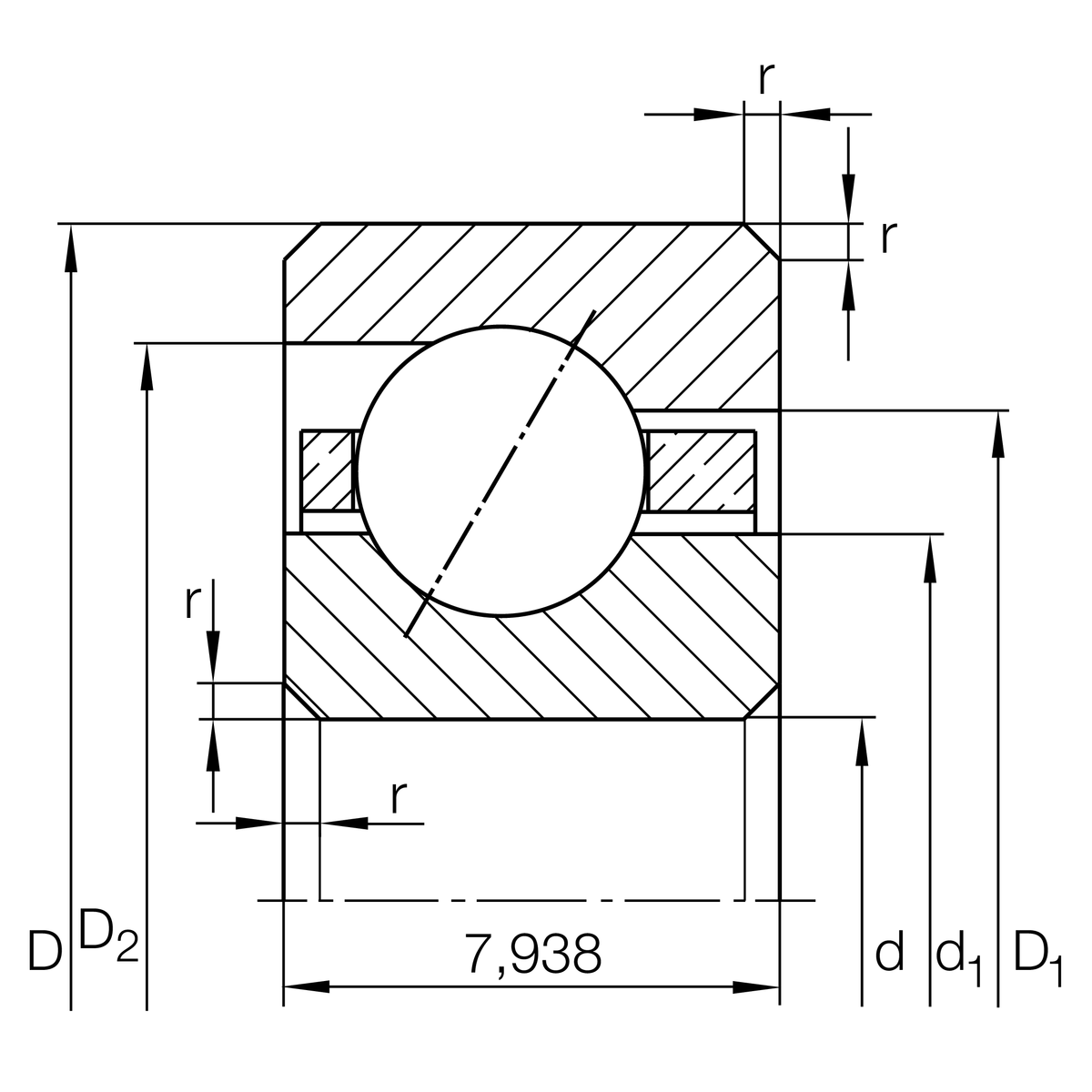 Радиально-упорный шарикоподшипник INA CSEB060