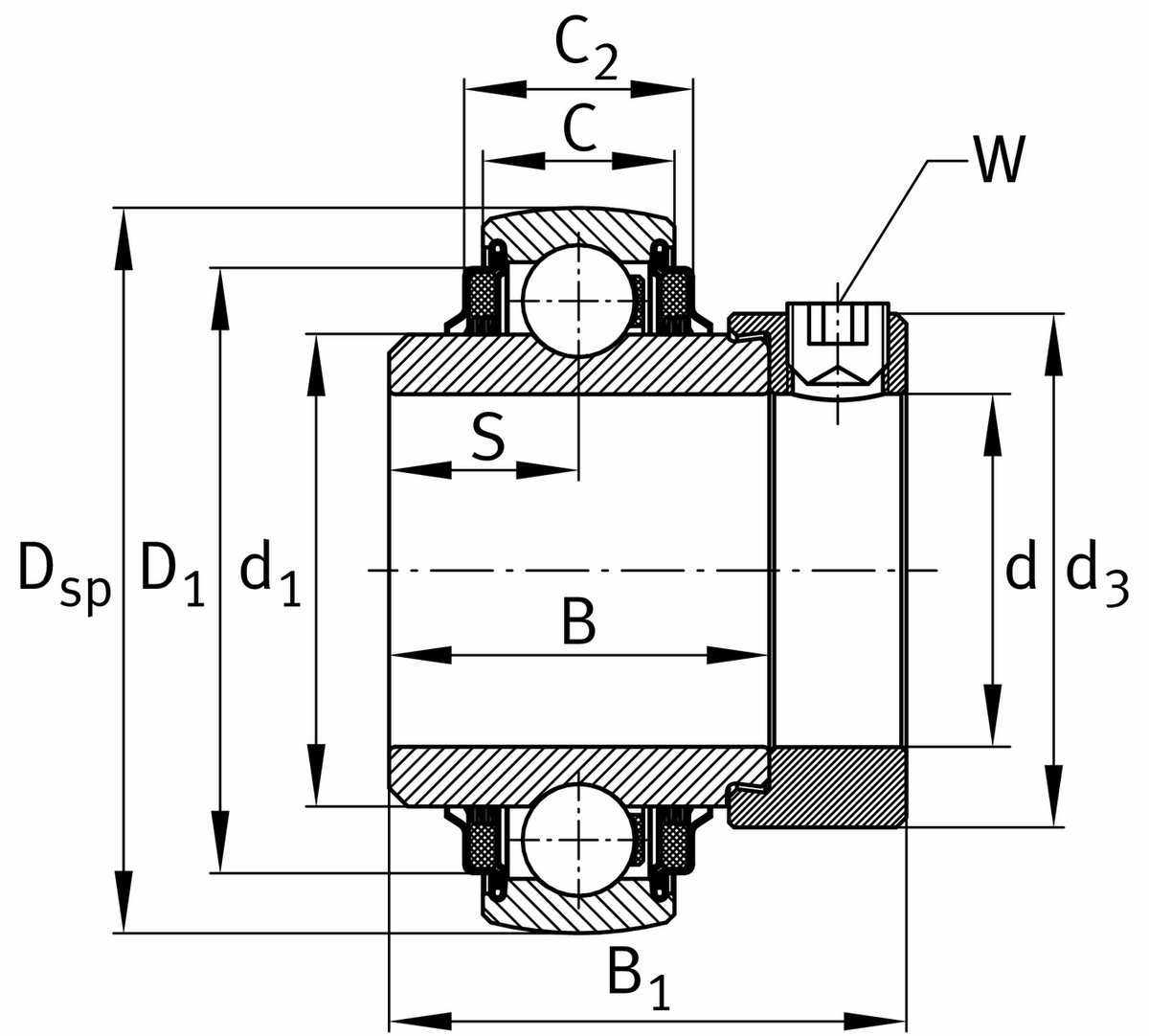 Радиальный закрепляемый шарикоподшипник INA E30-XL-KTT-B-L402/70
