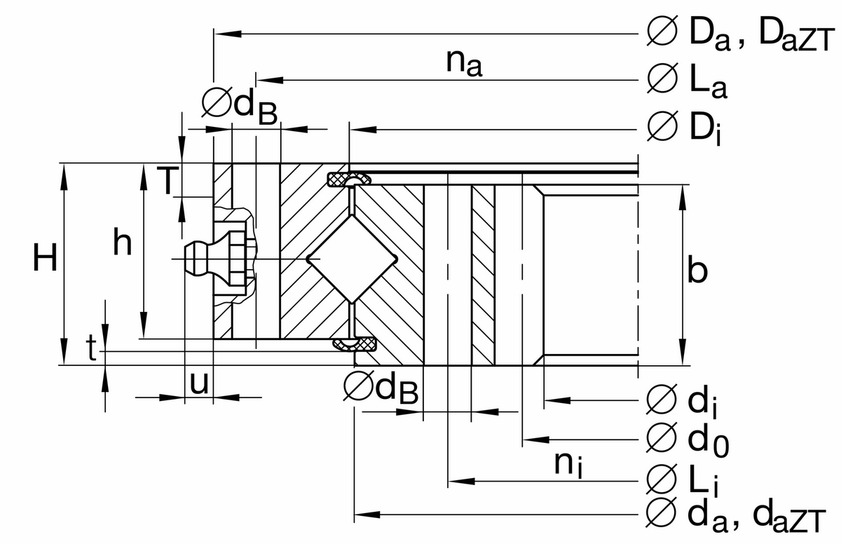 Опорно-поворотное устройство, подшипник с перекрестными роликами, с зубчатым венцом на внутреннем кольце INA XI120288-N-ZT