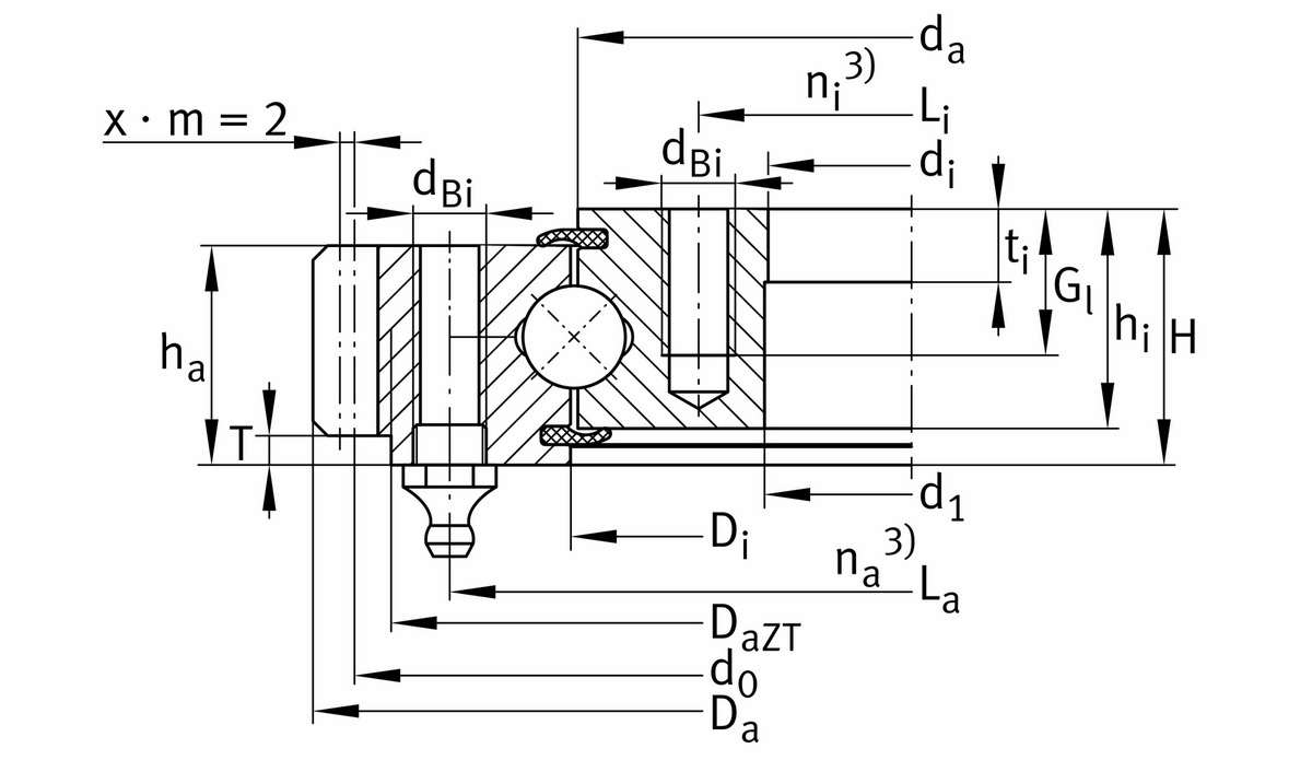 Опорно-поворотное устройство, подшипник с четырехточечным контактом, зубчатый венец на наружном кольце INA VA140188-V