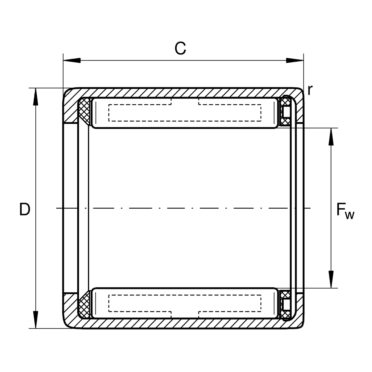 Обгонная муфта со штампованным наружным кольцом INA HF0812-KF-L564