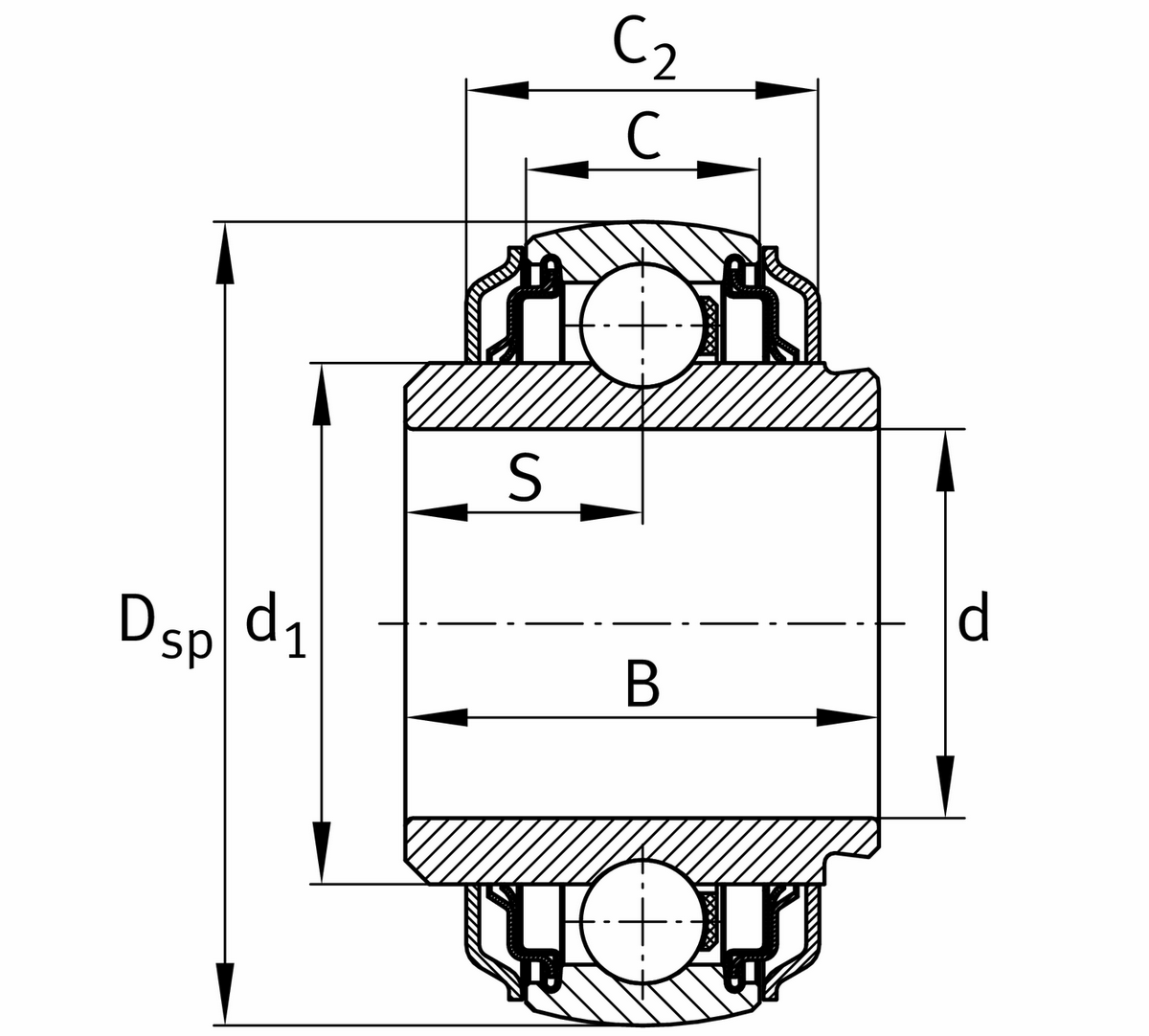Радиальный закрепляемый шарикоподшипник INA NE45-XL-KRR-B-2C-L285/70-OSE