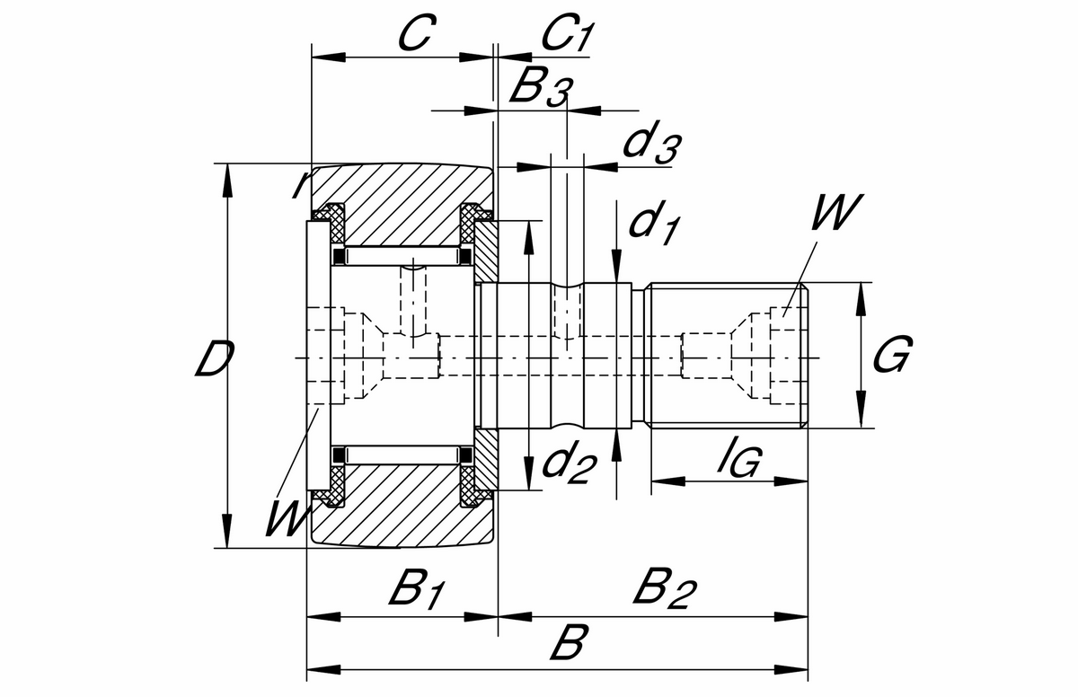 Игольчатый опорный ролик с цапфой INA KR30-PP