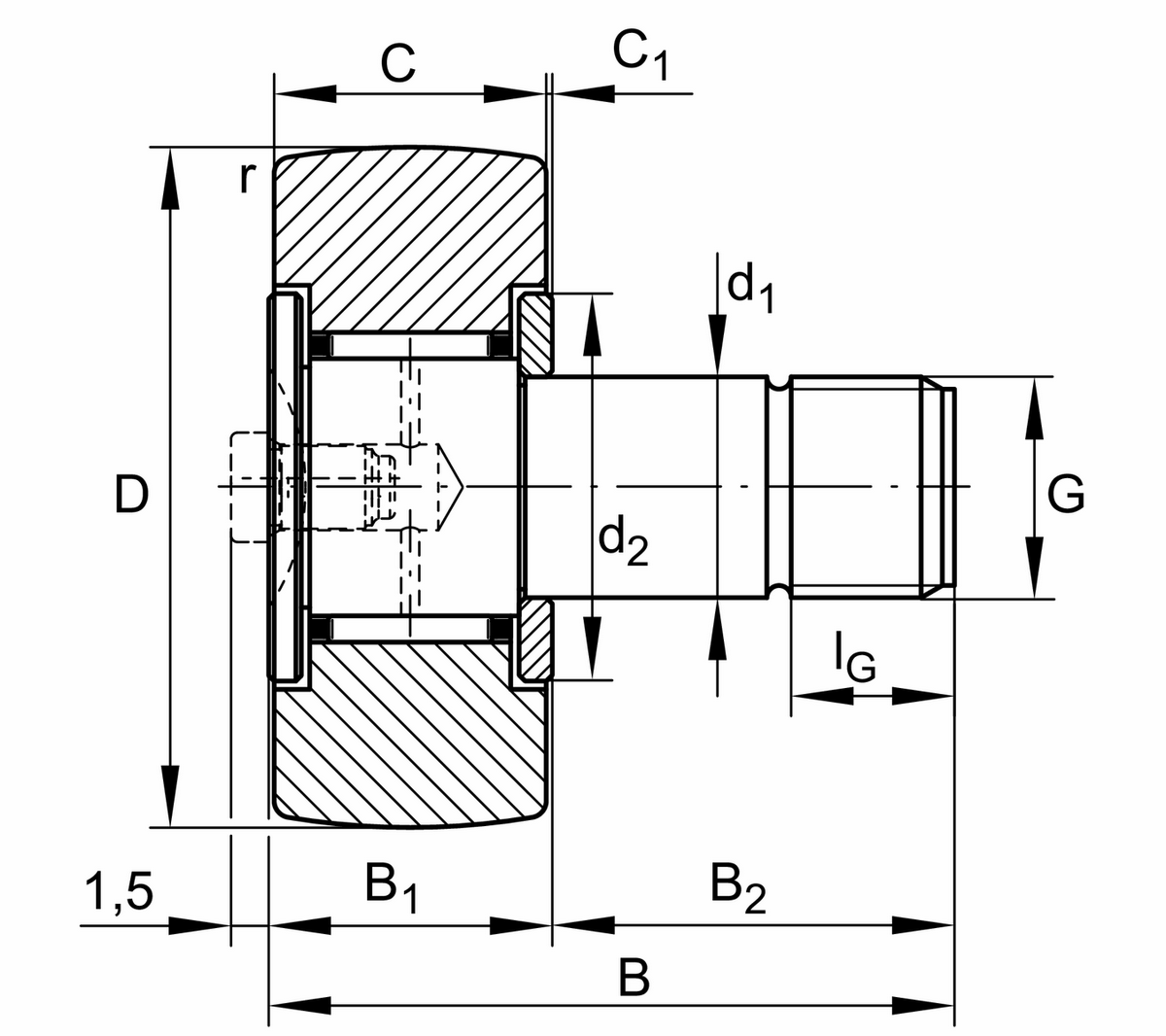 Игольчатый опорный ролик с цапфой INA KR16 (KR 16)