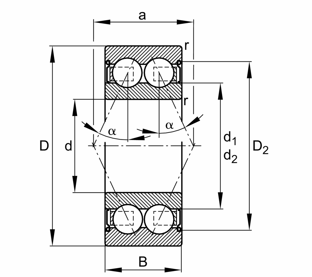 Радиально-упорный шарикоподшипник INA 3006-2Z (3006 2Z)