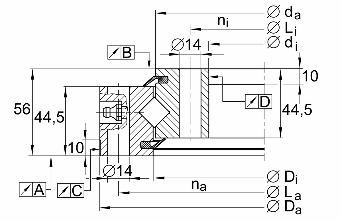 Опорно-поворотное устройство, подшипник с перекрестными роликами, без зубчатого венца INA XSU140744-RR
