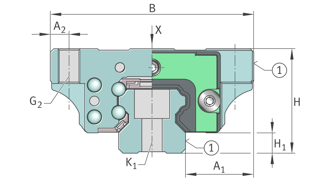 Каретка шариковой линейной направляющей качения с циркуляцией INA KWLT15-A-V1-G4