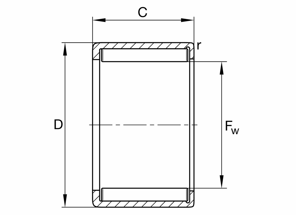 Игольчатый роликоподшипник с одним наружным штампованным кольцом INA SN2020