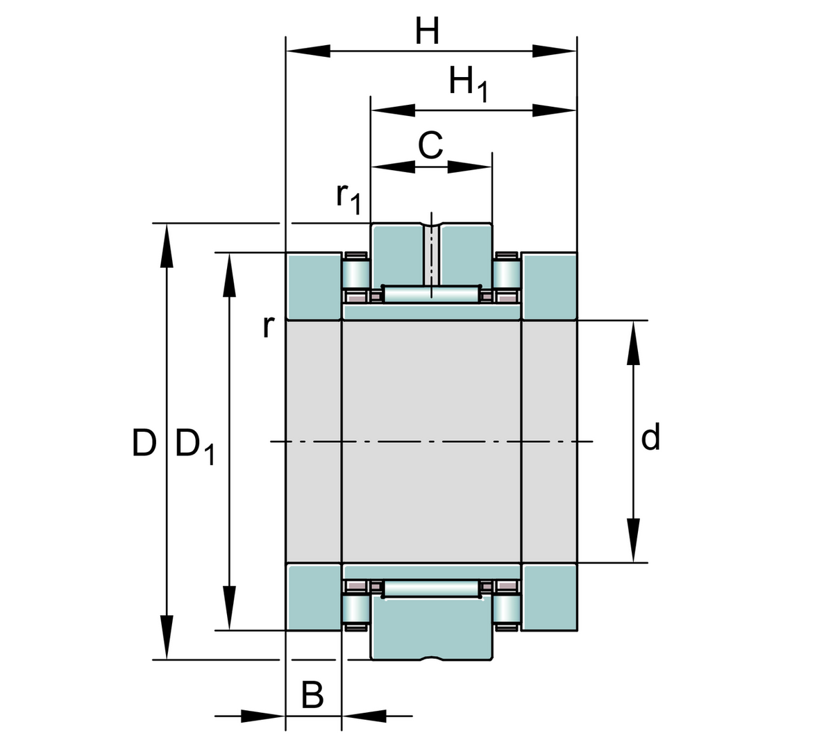 Комбинированный подшипник с короткими цилиндрическими и игольчатыми роликами INA ZARN55115-TV