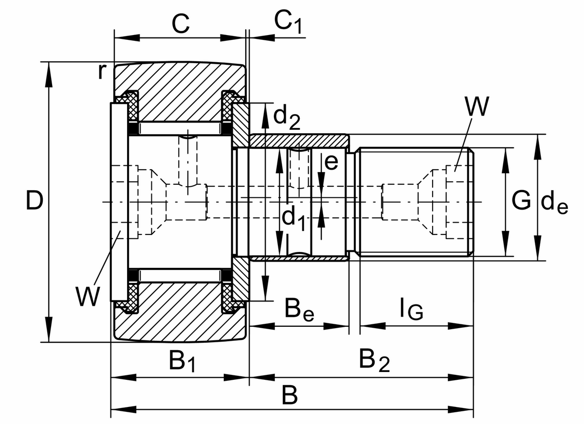Игольчатый опорный ролик с цапфой INA KRE90-PP