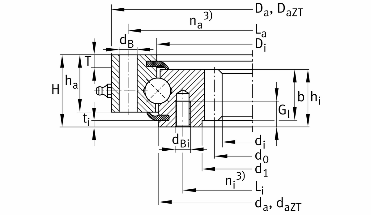 Опорно-поворотное устройство, подшипник с четырехточечным контактом, зубчатый венец на внутреннем кольце INA VSI200414-N-VSP