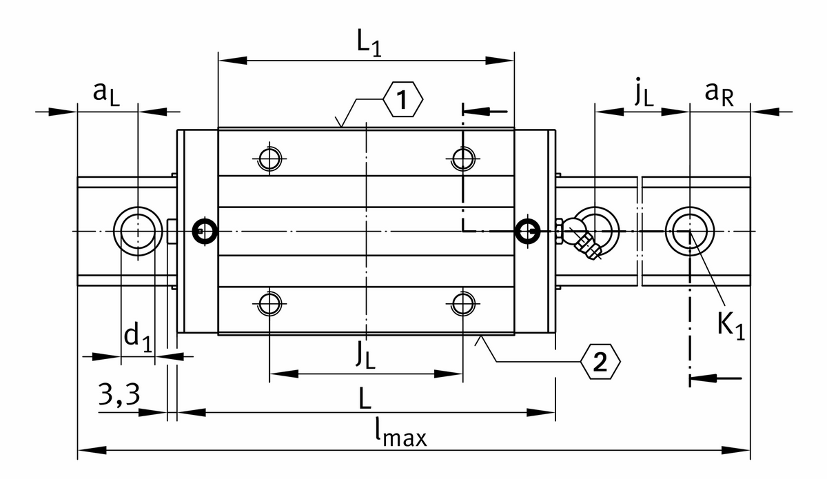 Шариковая линейная направляющая INA KUSE20-H