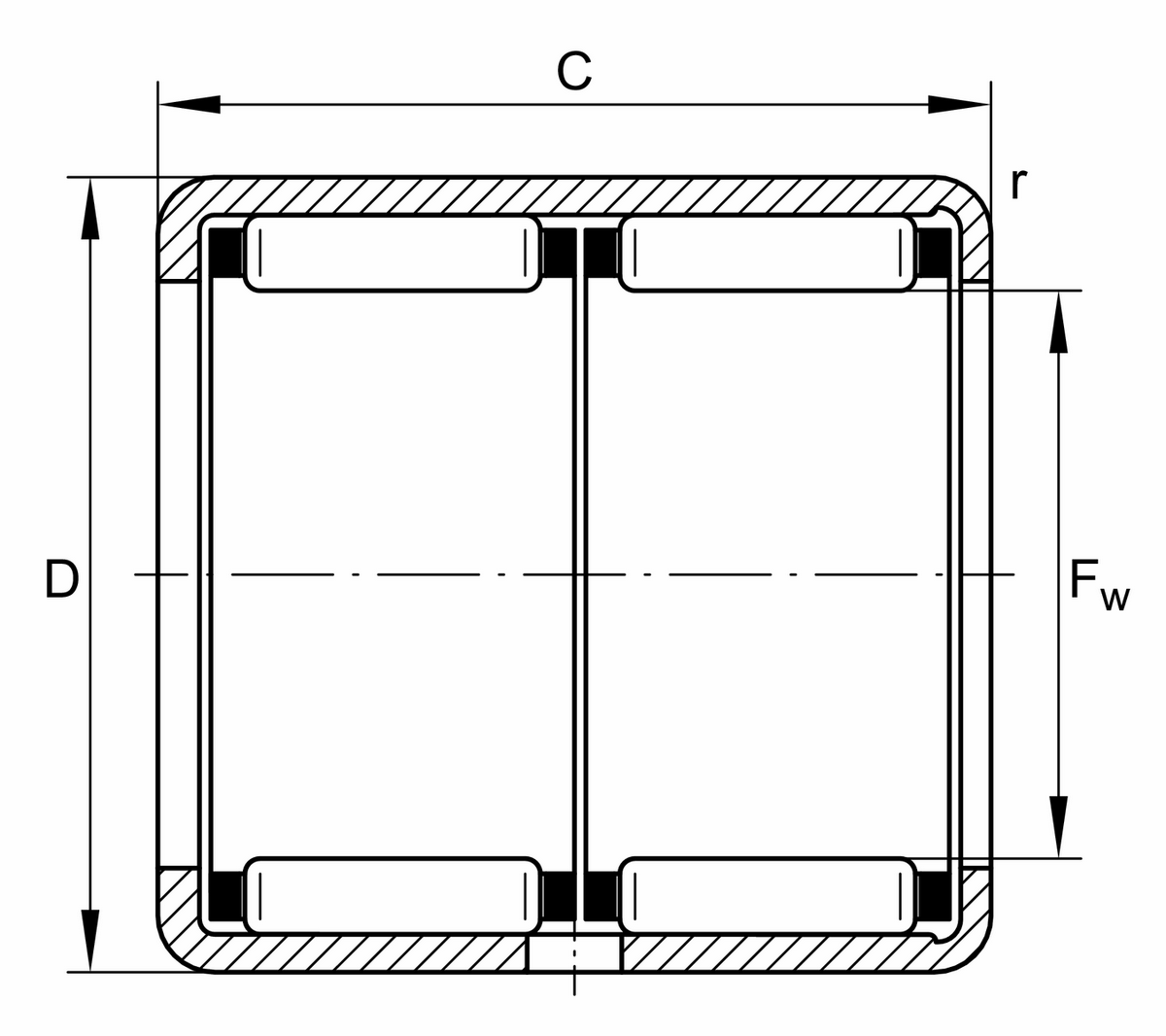 Игольчатый роликоподшипник с одним наружным штампованным кольцом INA HK1522-ZW