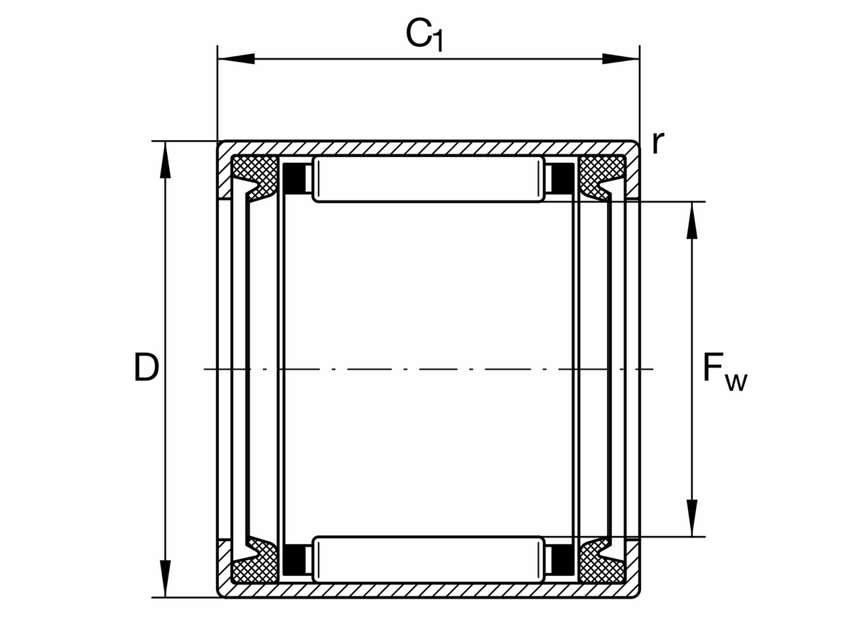 Игольчатый роликоподшипник с одним наружным штампованным кольцом INA HK1516-2RS