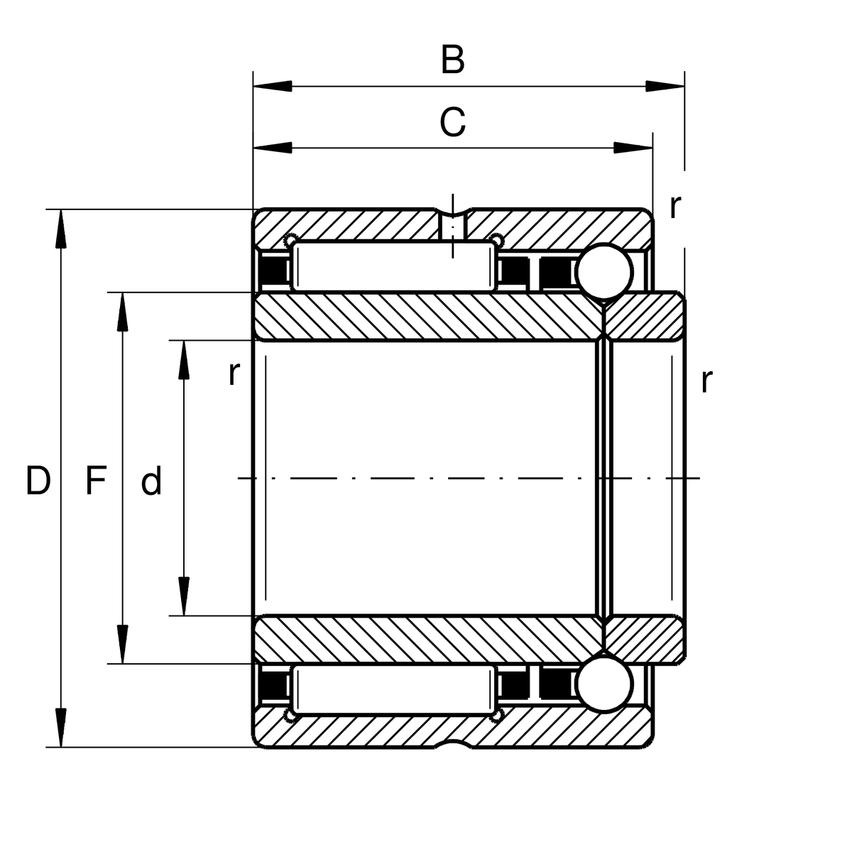 Комбинированный радиально-упорный шарикоподшипник с игольчатыми роликами INA NKIB5914-XL (NKIB5914)